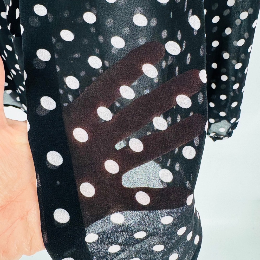Black White Polka Dot sheer Tie Neck Long Sleeve Top Size XS Parisian Academia - Picture 7 of 9